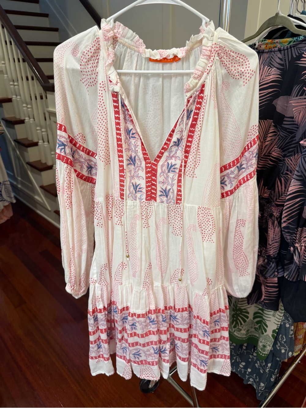 Oliphant White Mini Dress with Pink and Blue Trim